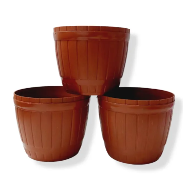 brown plastic plant pots Barrel Plastic Pots