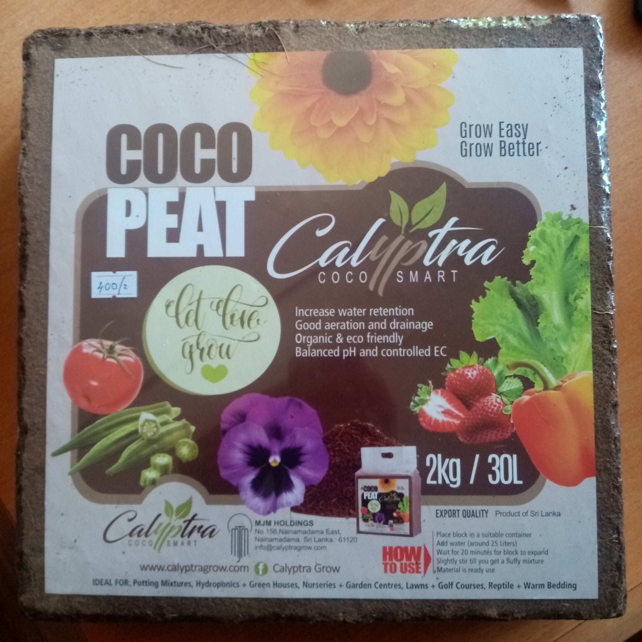 Coco peat Compressed - Calyptra ( Export Quality ) - 2Kg/30 Litres