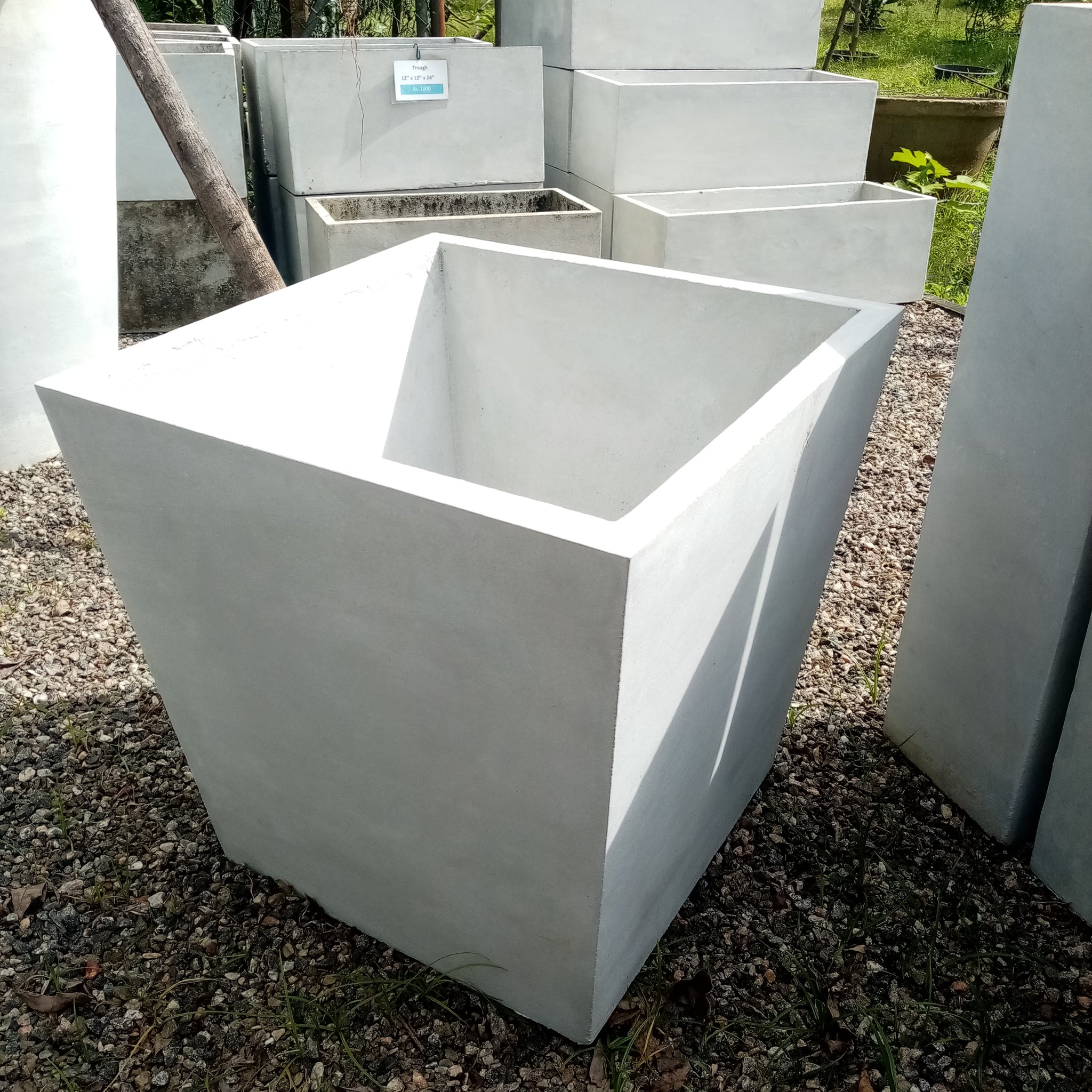 Titanium Finished Cement Angle Box Pot - (20"x20"x20")